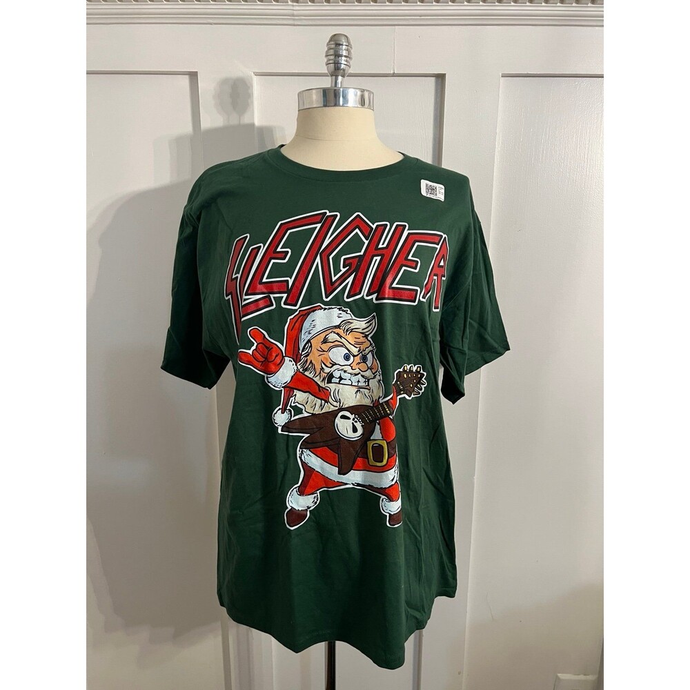 Port & Company Sleigher Heavy Metal Santa Christmas Graphic T-Shirt Green L